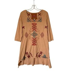 🌵JW Johnny Was Aztec Mustard Western/Native Tunic Blouse Size Medium🌵